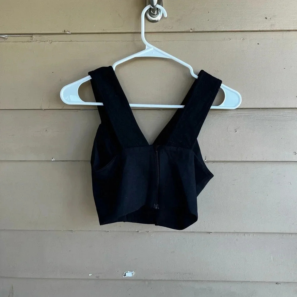Charles Youseef Black Wool Silk V-Neck Crop Top - Size 2